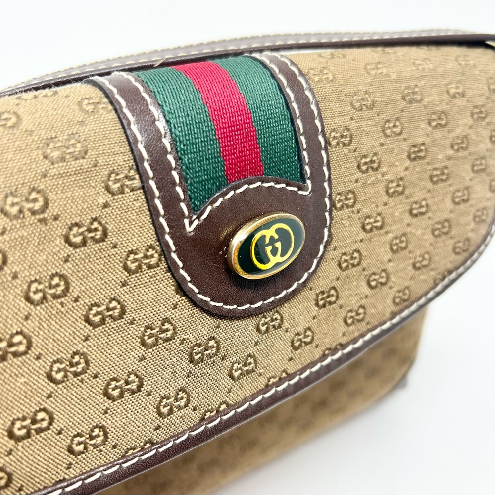 Vintage Gucci Tan and Brown Shoulder Bag GG Logo Canvas Signature Web Stripe - Picture 5 of 12
